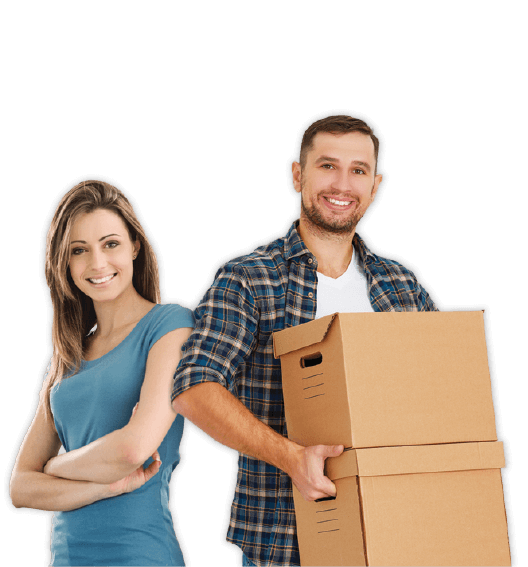 Woman and a man moving boxes